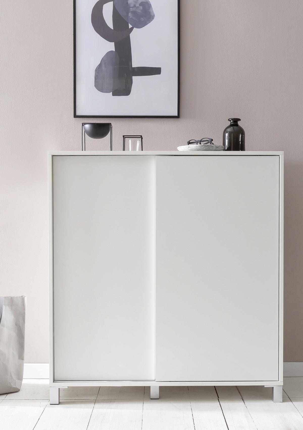 Schuhschrank Weiß 2 Schiebetüren B: 100 Cm - Silberfarben/Weiß, KONVENTIONELL, Holzwerkstoff (100/108/37,5cm) - MID.YOU