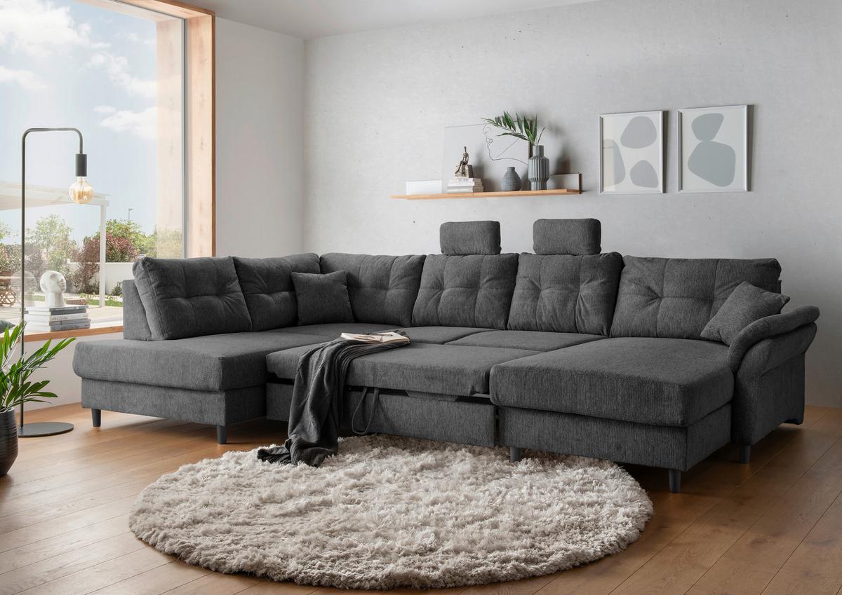 Wohnlandschaft Brizzini Anthrazit U: 206x338x176 cm - Anthrazit/Schwarz, MODERN, Textil (206/338/176cm) - Livetastic