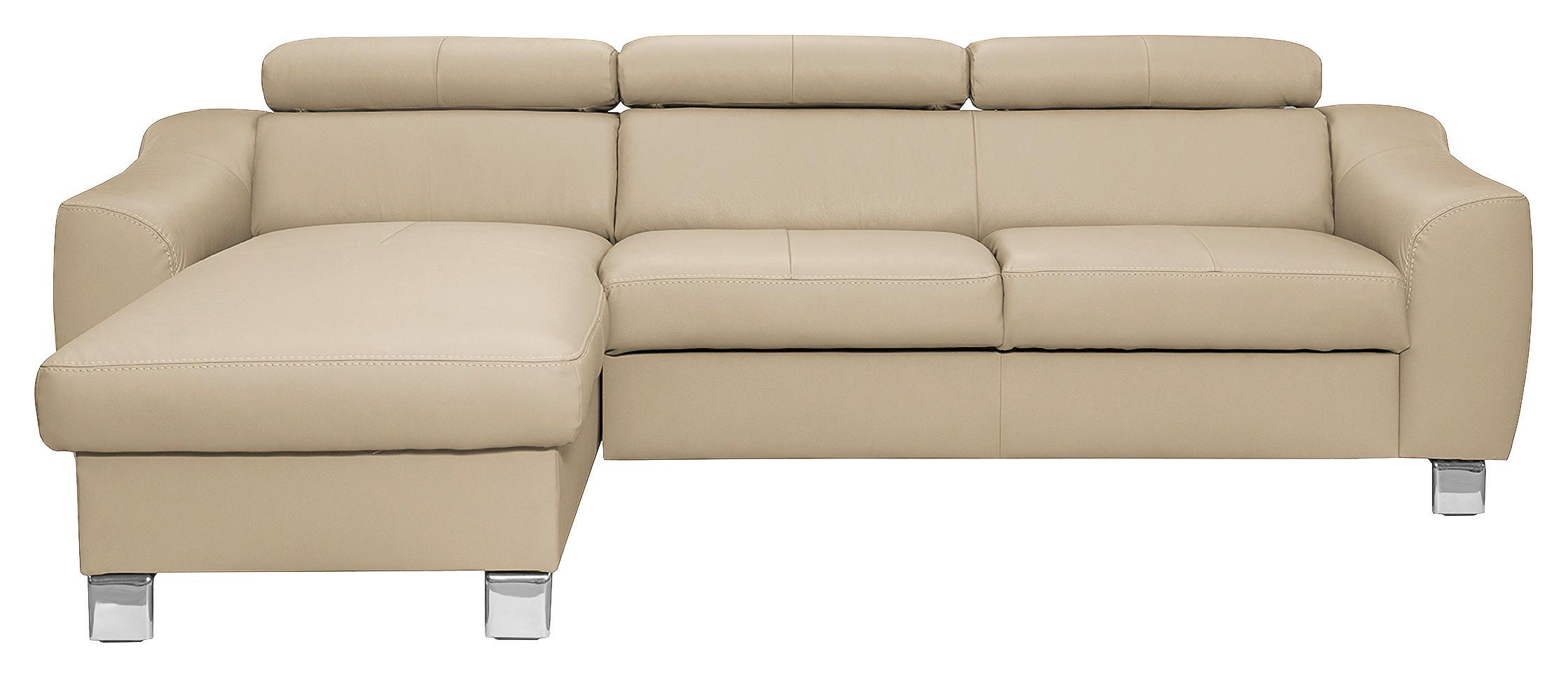 Ecksofa Aspen Lederlook Beige 176x242 Cm - Chromfarben/Beige, Design, Leder/Textil (176/242cm) - Livetastic