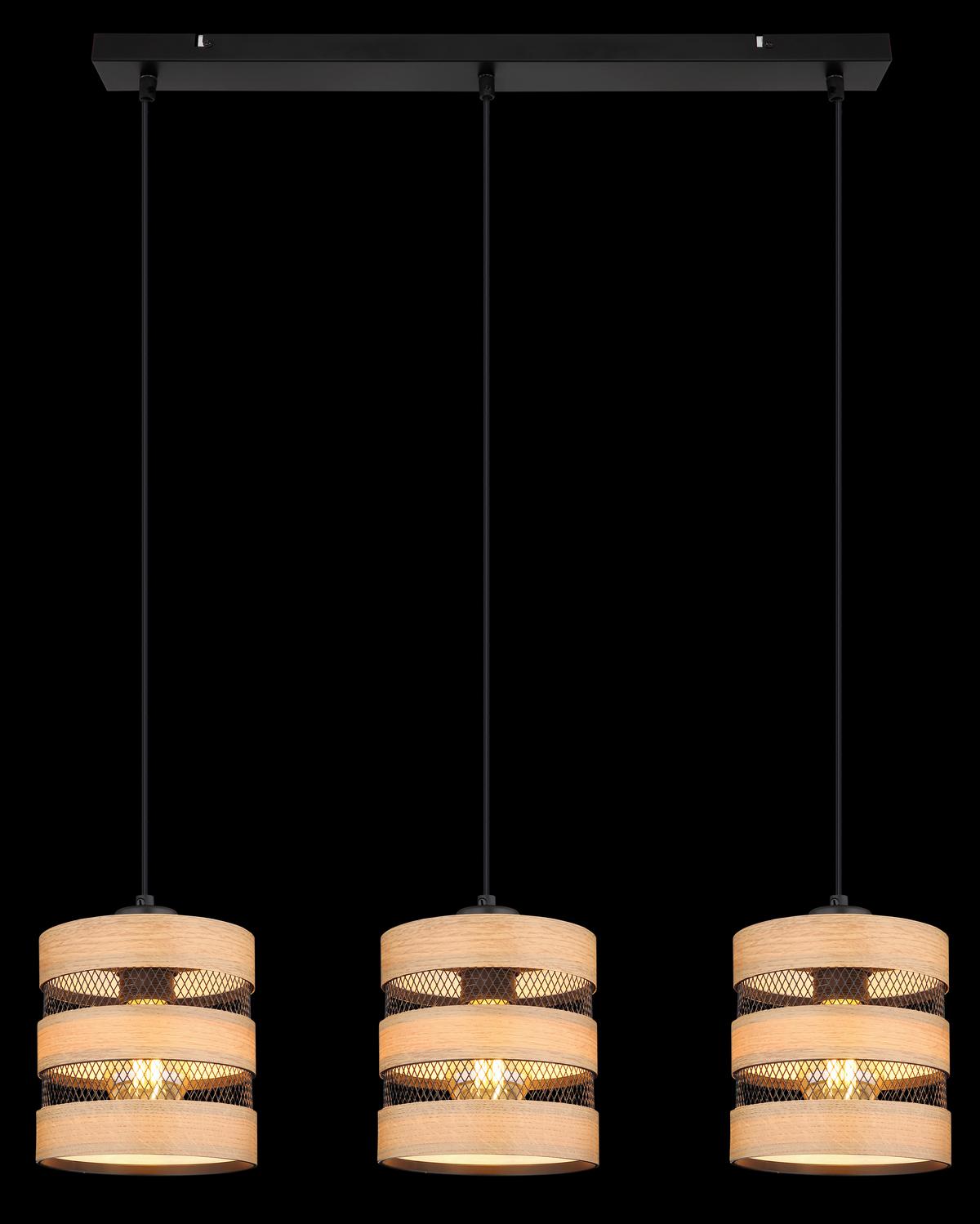 Hängeleuchte 15650-3h - Dunkelbraun/Schwarz, Design, Holz/Holzwerkstoff (75/18/120cm) - Globo