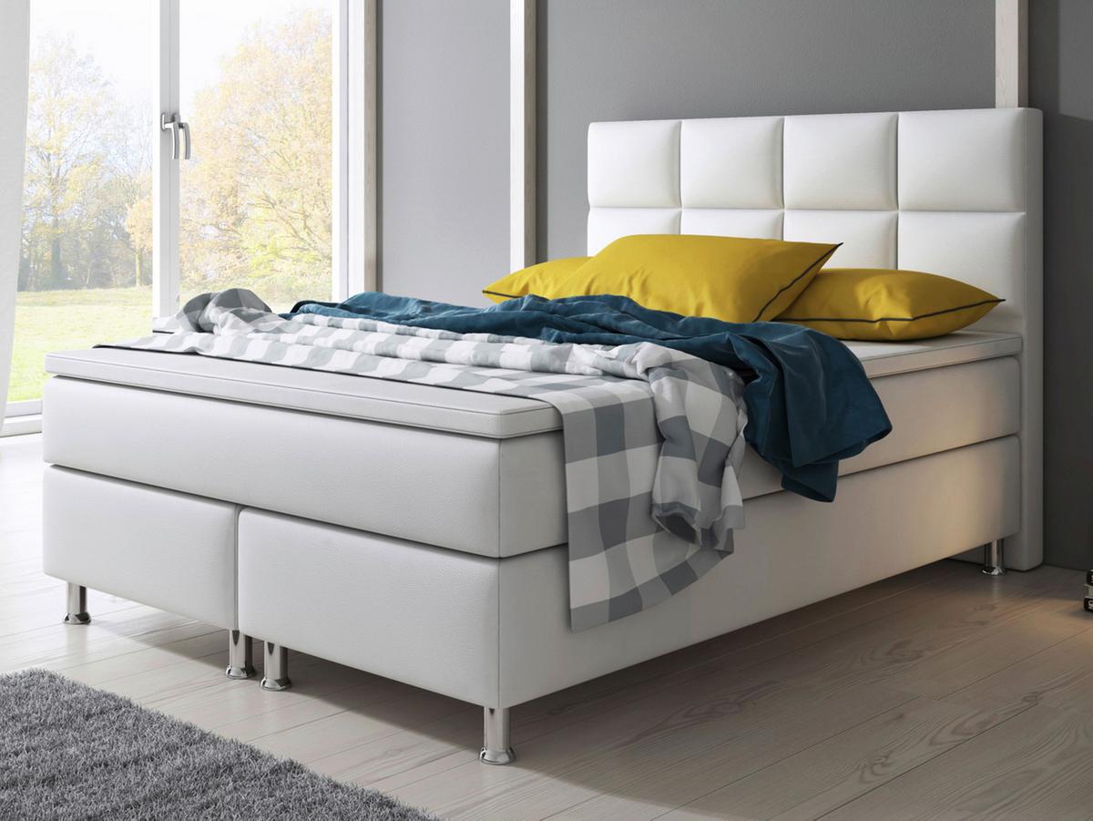 Boxspringbett Inkl. Topper 140x200 Cm Miami - Silberfarben/Weiß, KONVENTIONELL, Leder/Textil (140/115/210cm) - MID.YOU