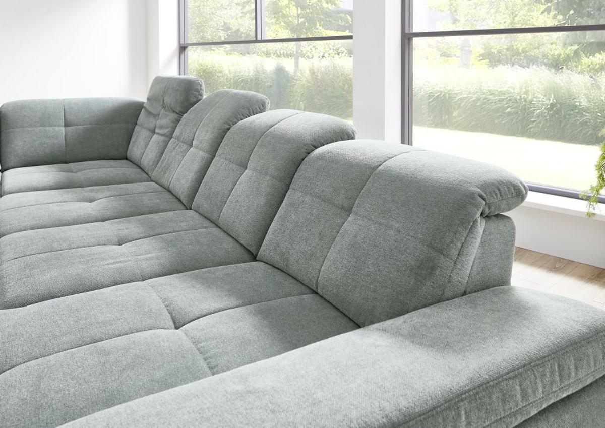 Sedačka SORENA U, ľavá, sv.sivá ženilka, s funkciami - čierna/svetlosivá, Modern, kov/textil (255/353/198cm) - Premium Living