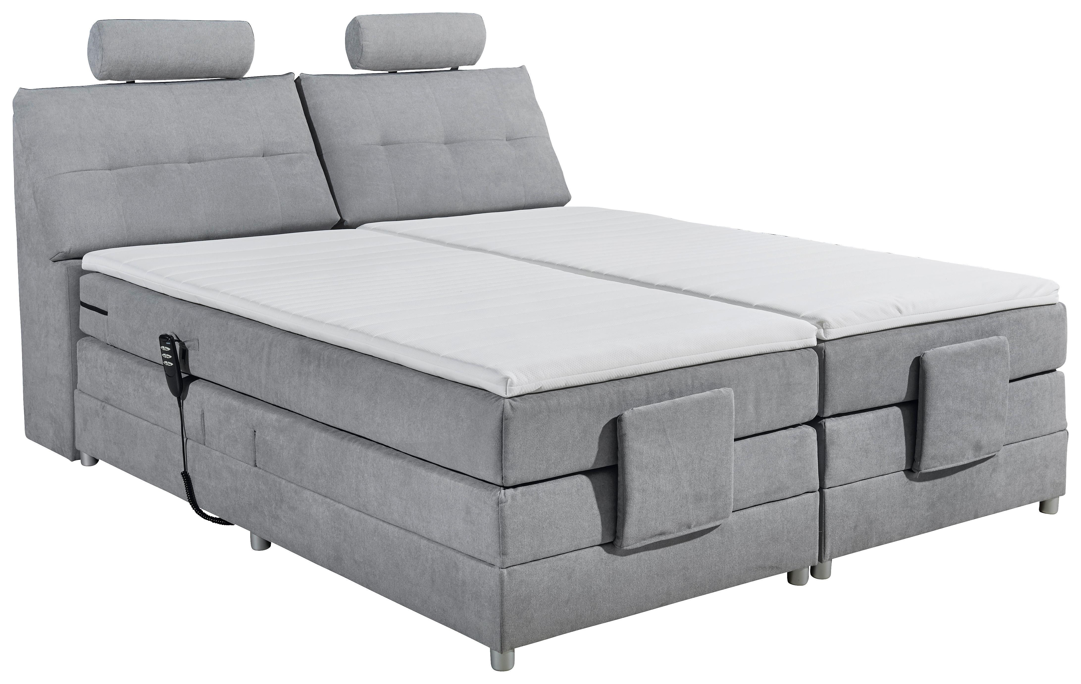 Boxspringbett mit Topper Elektrisch 180x200 cm Palermo - Silberfarben/Hellgrau, MODERN, Holzwerkstoff/Textil (180/200cm) - MID.YOU