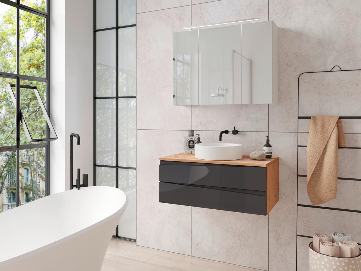 Waschbeckenunterschrank Shape Eiche Artisan/Anthrazit B:80cm - Anthrazit/Eiche Artisan, LIFESTYLE, Holzwerkstoff (80/33/47cm) - MID.YOU