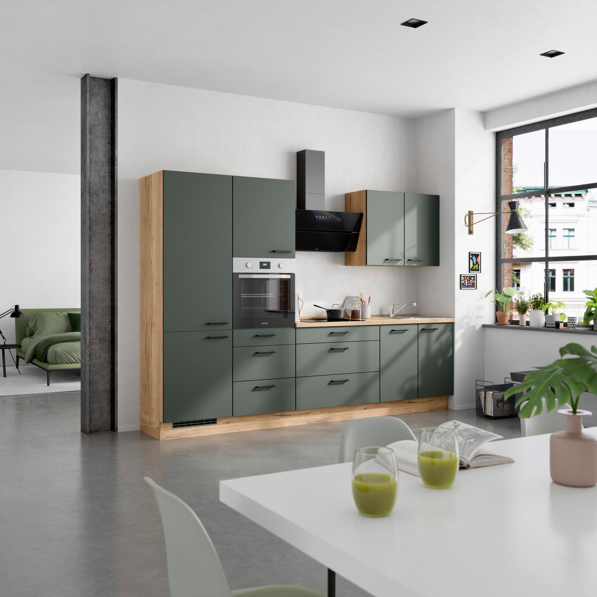 Küchenleerblock Easytouch High-Line, H4 Links - Dunkelgrün/Eichefarben, MODERN, Holzwerkstoff (300cm) - Nobilia