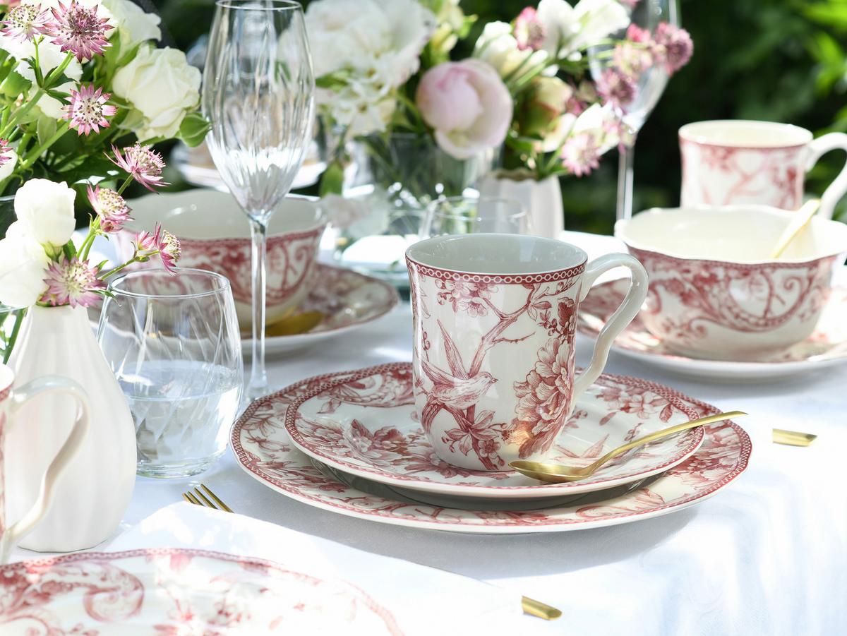 Kombiservice Keramik, Weiß/Bordeaux, 16--Teilig - Bordeaux/Weiß, Basics, Keramik - Creatable