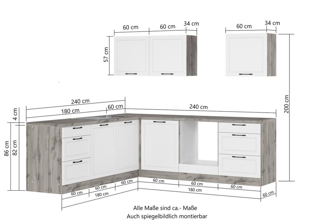 Eckküche Meran Ohne Geräten 240x240 Cm Grau/eiche Dekor - Eiche Wotan/Grau, LIFESTYLE, Holzwerkstoff (240/240cm) - Held