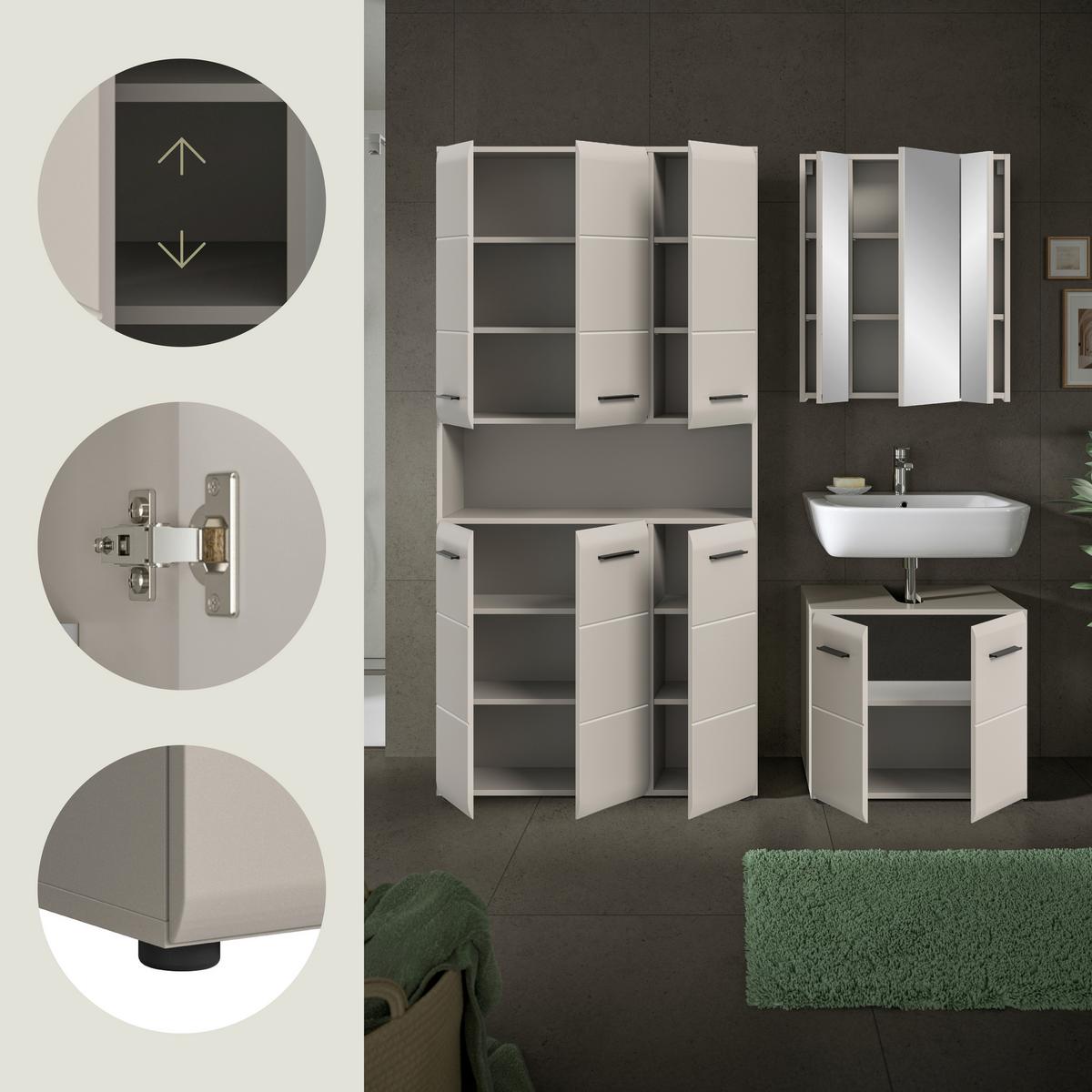 Badezimmer Ice Kaschmir B: 150cm - Kaschmir/Schwarz, Trend, Glas/Holzwerkstoff (150cm) - MID.YOU