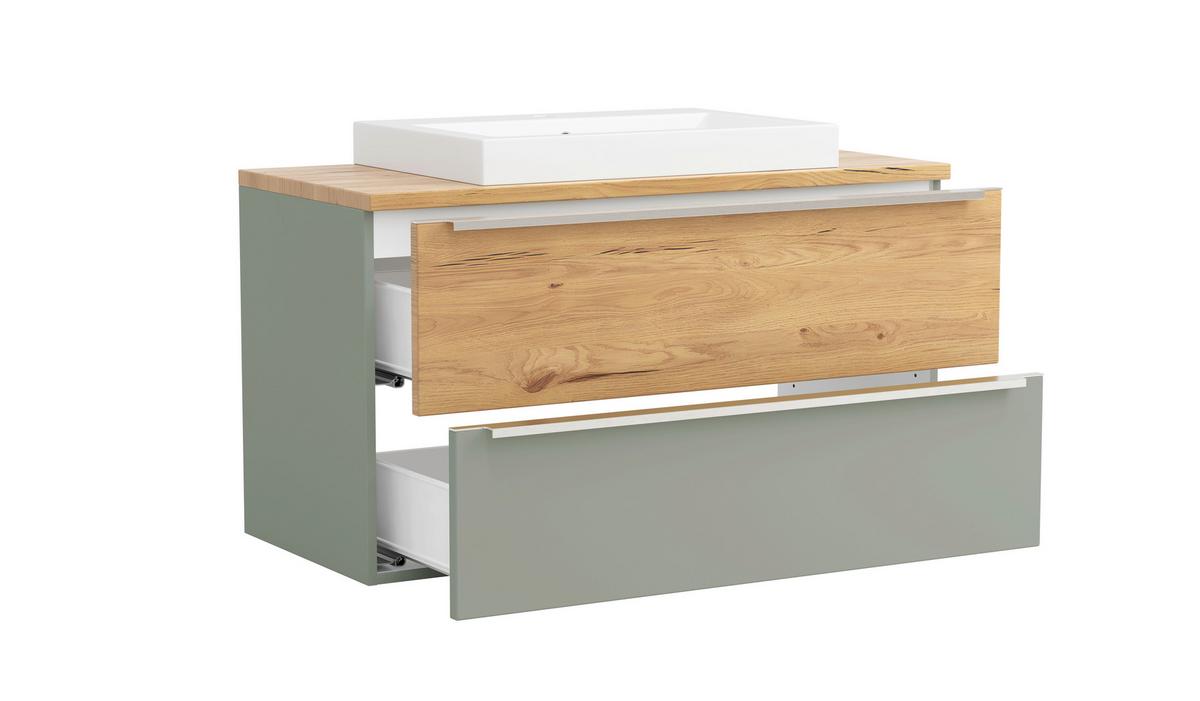 Waschtischkombi Verona Wildeiche/Schilfgrün B: 100cm - Schilfgrün/Wildeiche, Trend, Holzwerkstoff/Stein (100/63/47cm) - Held