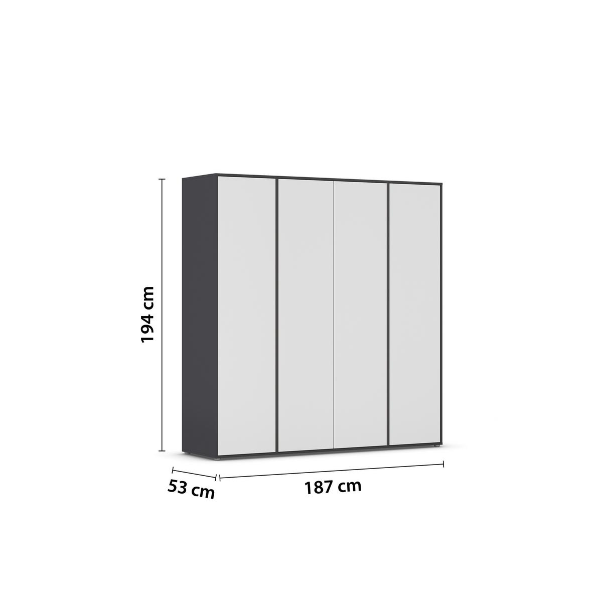 Drehtürenschrank Nabila Grau Weiß B: 187 cm - Weiß/Grau, MODERN, Holzwerkstoff (187/194/53cm) - Rauch Möbel