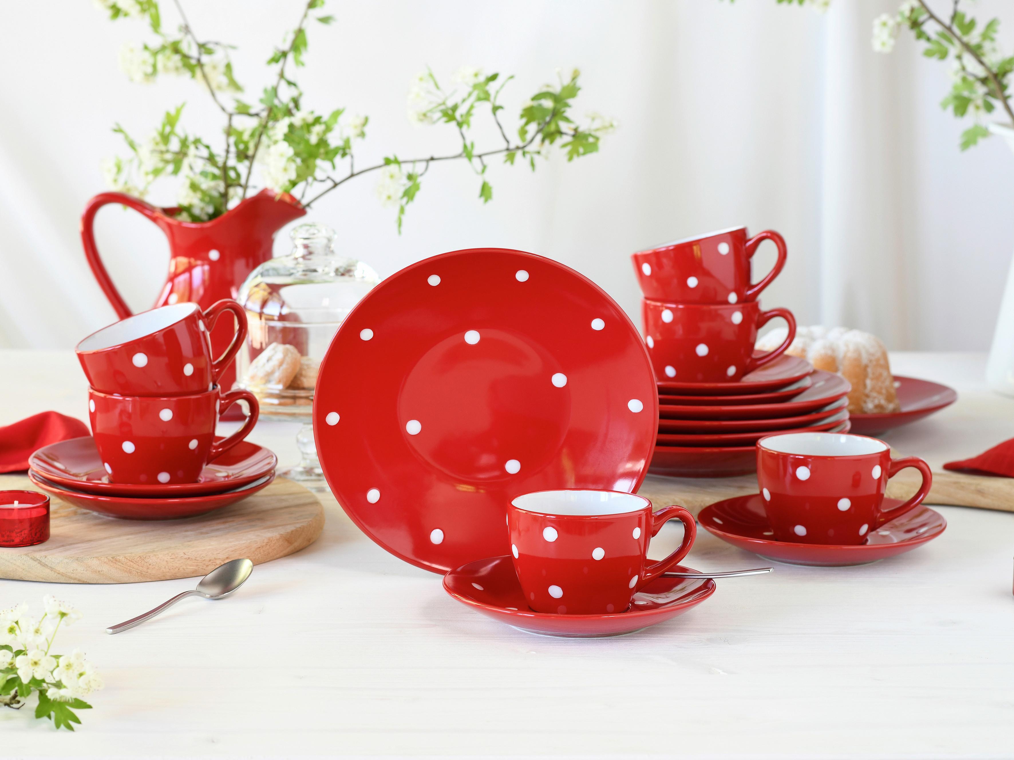 Kaffeeservice Polka Dots Rot/weiß, 6 Pers., 18-Teilig