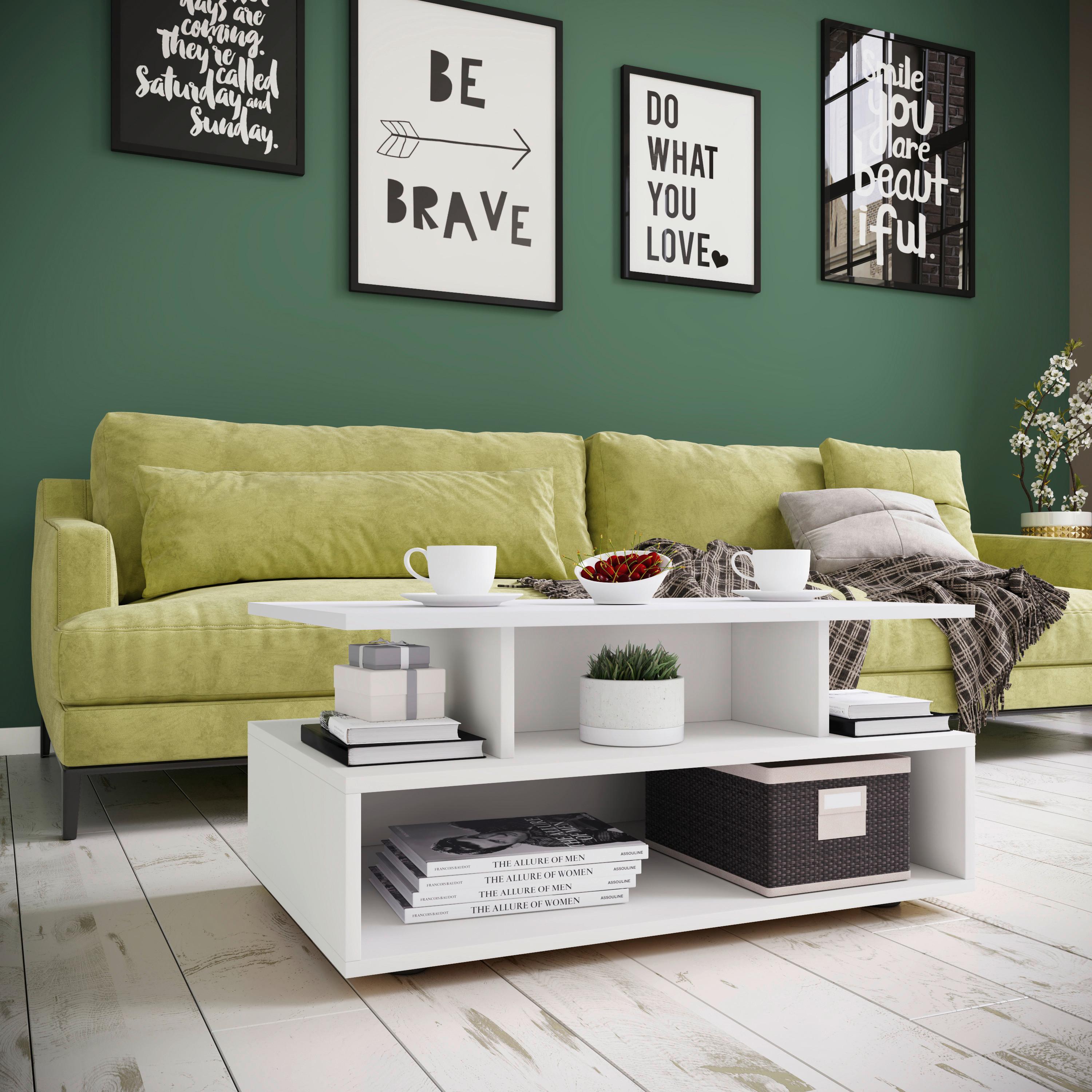 Konferenční stolek ESILA bílá - bílá/černá, Moderní, kompozitní dřevo/plast (80/50/40cm) - MID.YOU