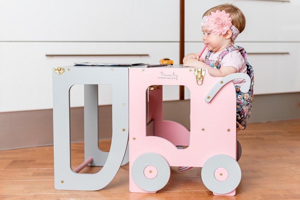 Hochstuhl Trolley Aus Holz Grau/pink - Pink/Grau, Basics, Holz (38/90/40cm)