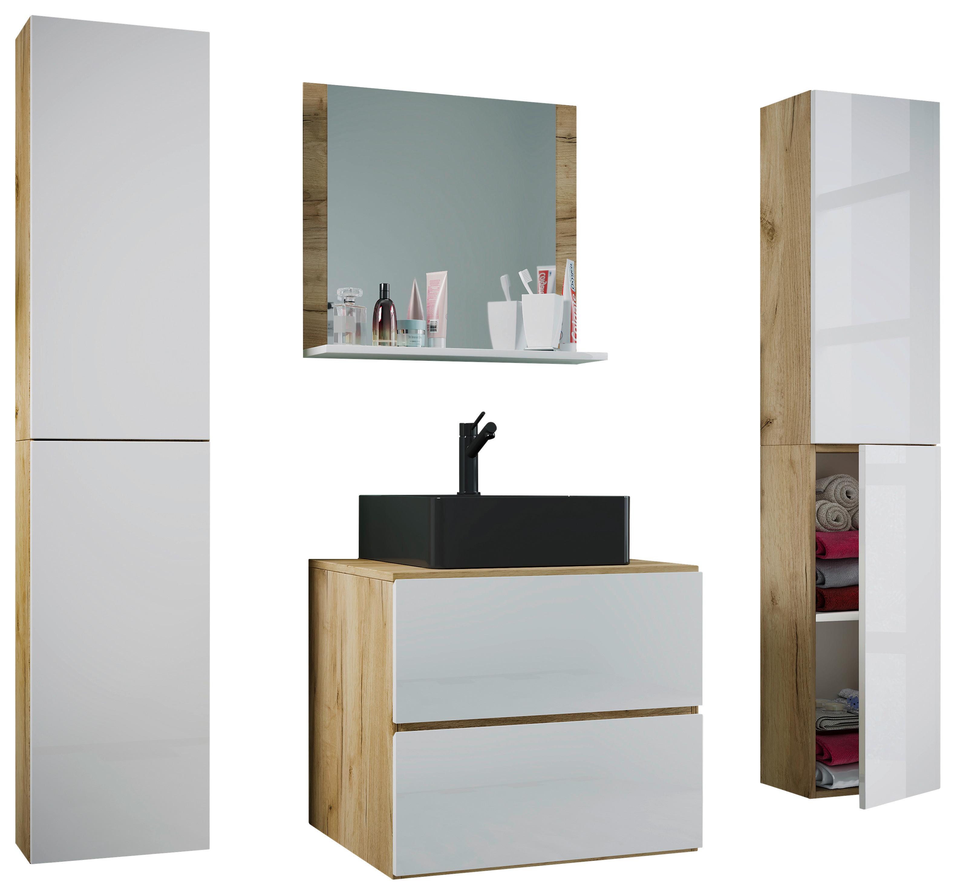 Badezimmer Lendas Bl XL - Honigeiche/Schwarz, MODERN, Glas/Keramik (127cm) - MID.YOU
