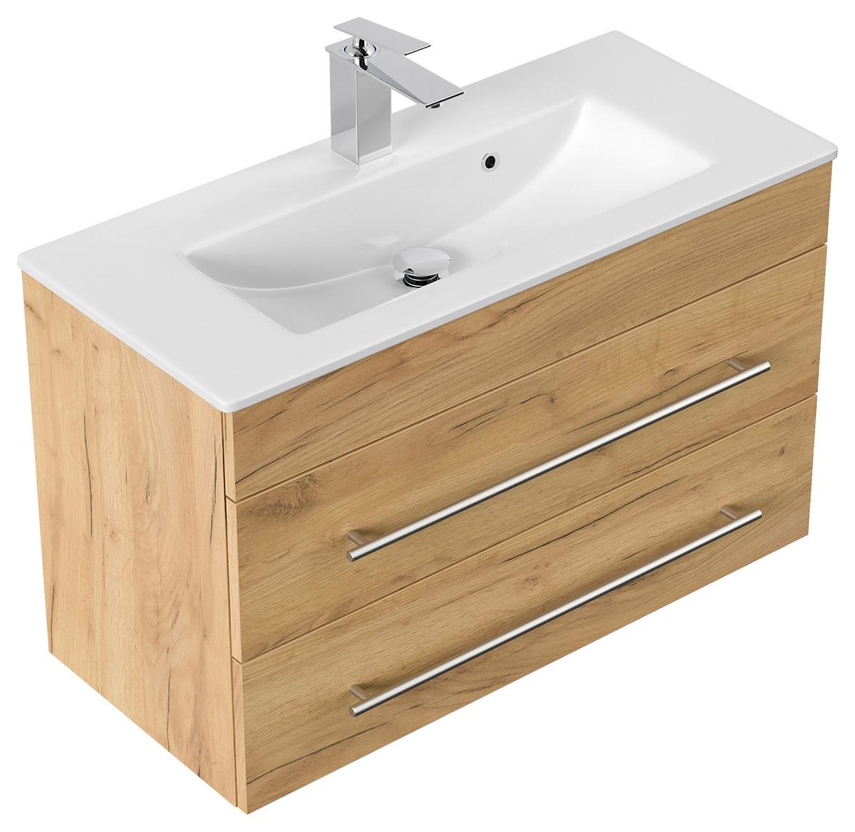 Badezimmer Portus Eiche Dekor B: 80,4 cm - Eichefarben/Weiß, MODERN, Keramik/Holzwerkstoff (80,4cm) - MID.YOU