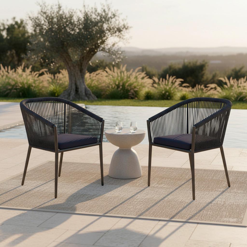 SADA ZAHRADNÍCH KŘESEL BENICIA - modrá/černá, Moderní, kov/textil (55/76/63cm) - Bessagi Garden