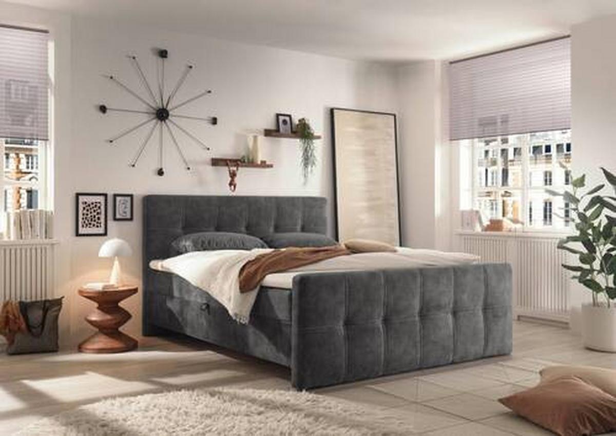Boxbett Mit Topper & Bettkasten 160x200 Valetta - Anthrazit/Schwarz, MODERN, Holzwerkstoff/Textil (160/200cm) - MID.YOU
