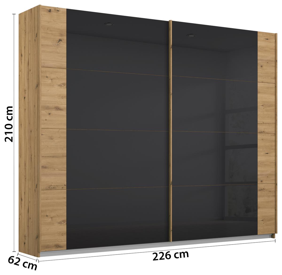 Schwebetürenschrank Artemis B: 225cm Anthrazit/Eiche Dekor - Anthrazit/Eiche Artisan, MODERN, Glas/Holzwerkstoff (225/210/62cm) - Rauch Möbel
