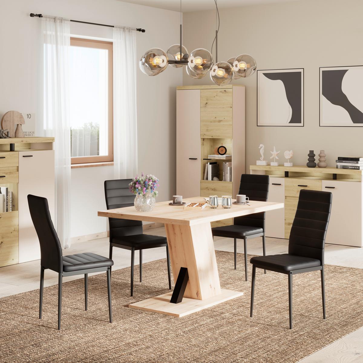 Vitrine Strada Giga Eiche Artisan/Kashmir, B: 91cm - Kaschmir/Schwarz, Trend, Glas/Holzwerkstoff (91/193/32cm)