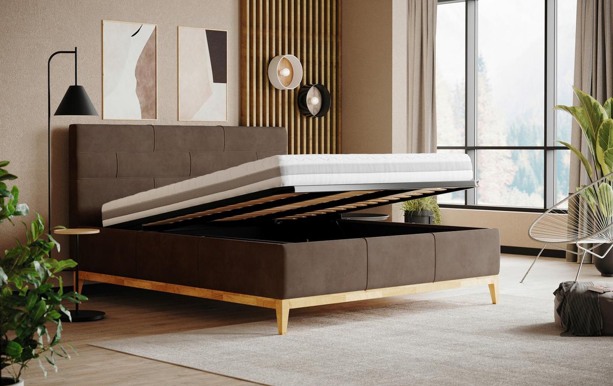 Polsterbett mit Bettkasten Jupiter 180x200 cm Taupe - Taupe/Eichefarben, MODERN, Holz/Holzwerkstoff (180/200cm) - MID.YOU