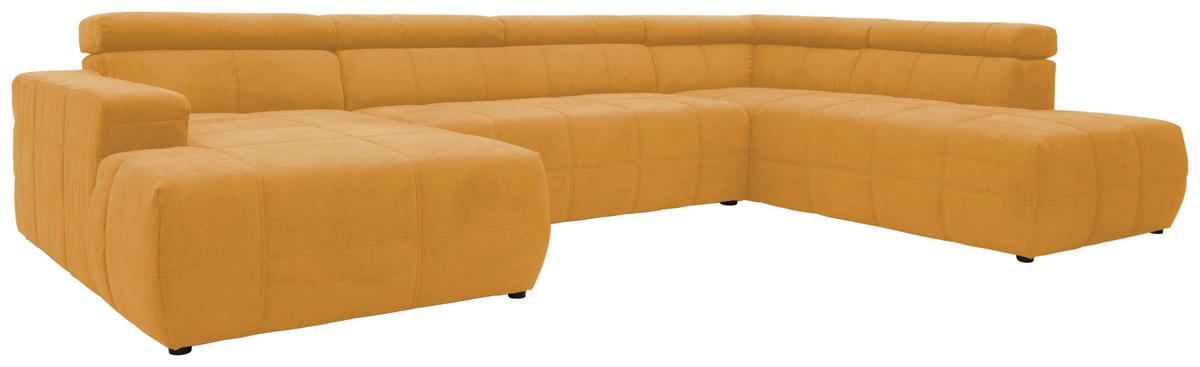 Wohnlandschaft Brandon Kopfteilverstellung Orange - Schwarz/Orange, Design, Textil (175/359/228cm) - MID.YOU