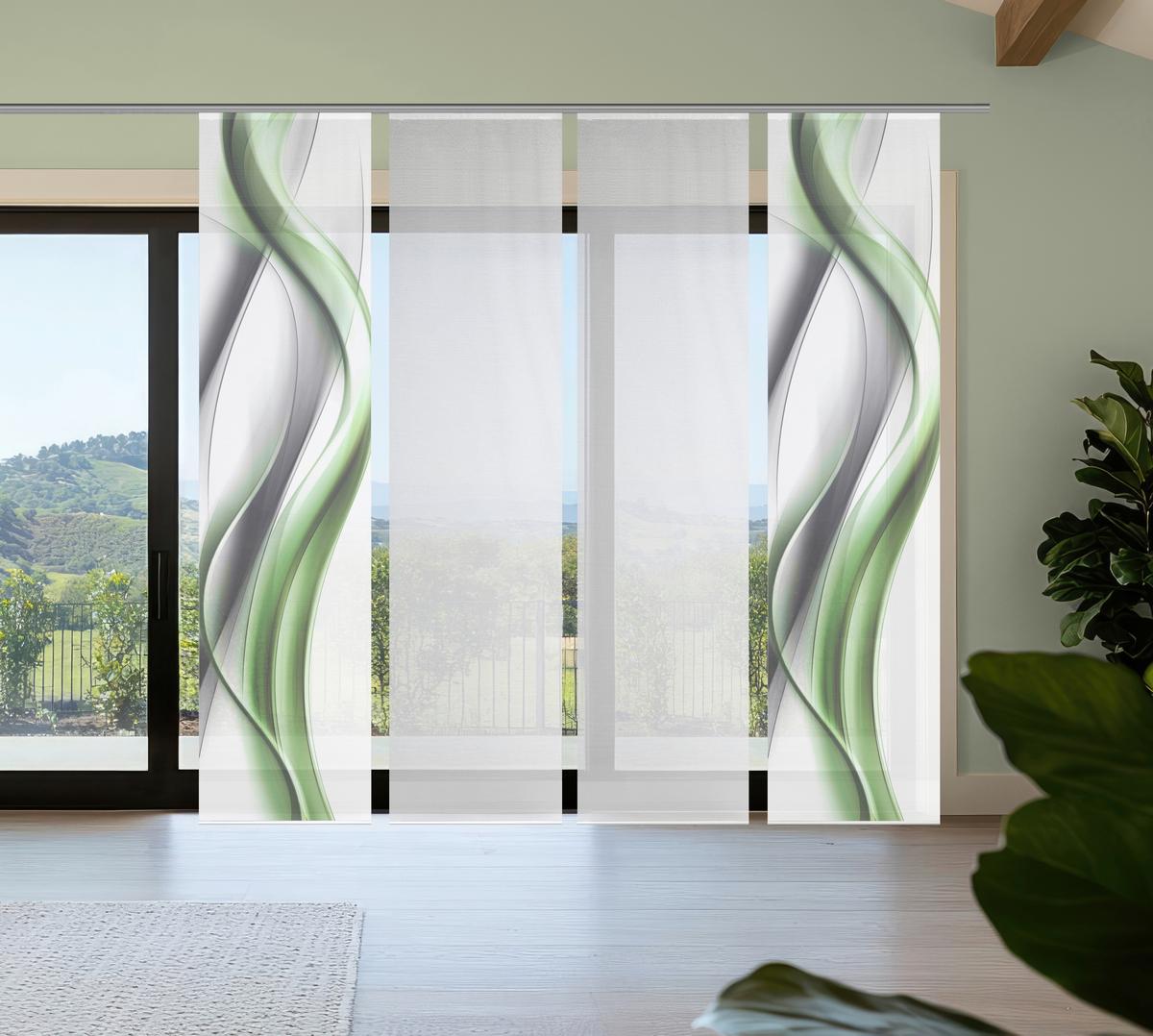 Flächenvorhang Cara 4er Set - Weiß/Grün, Design, Textil (60/260cm)