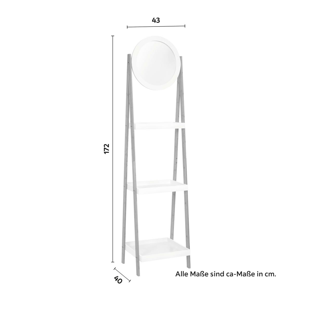 Regál se zrcadlem Mirela - bambus - bílá/přírodní barvy, Moderní, kompozitní dřevo/přírodní materiály (43/172/40cm) - Bessagi Home