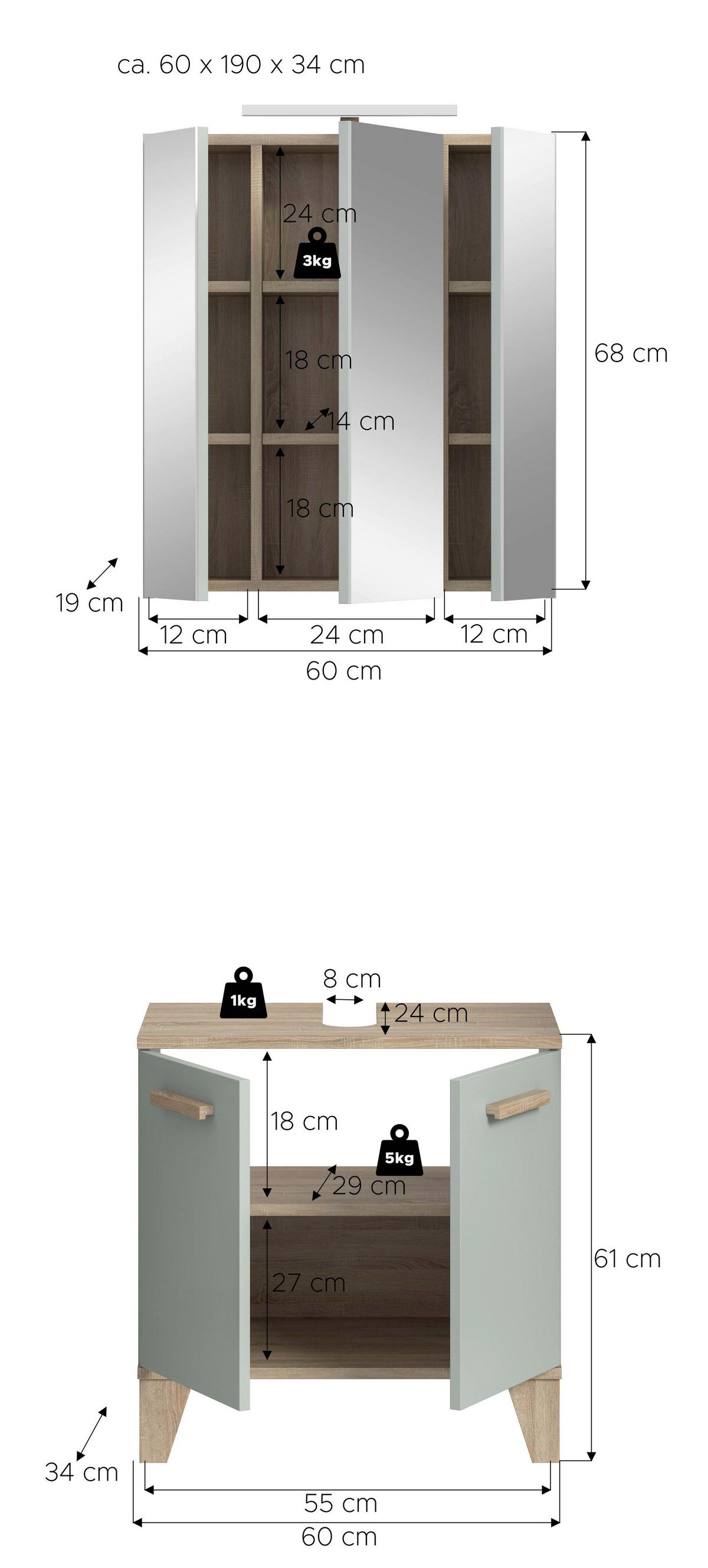 Badezimmer Star Hellgrün/Eiche Dekor B: 60cm - Eichefarben/Hellgrün, MODERN, Holzwerkstoff (60/184/34cm) - MID.YOU
