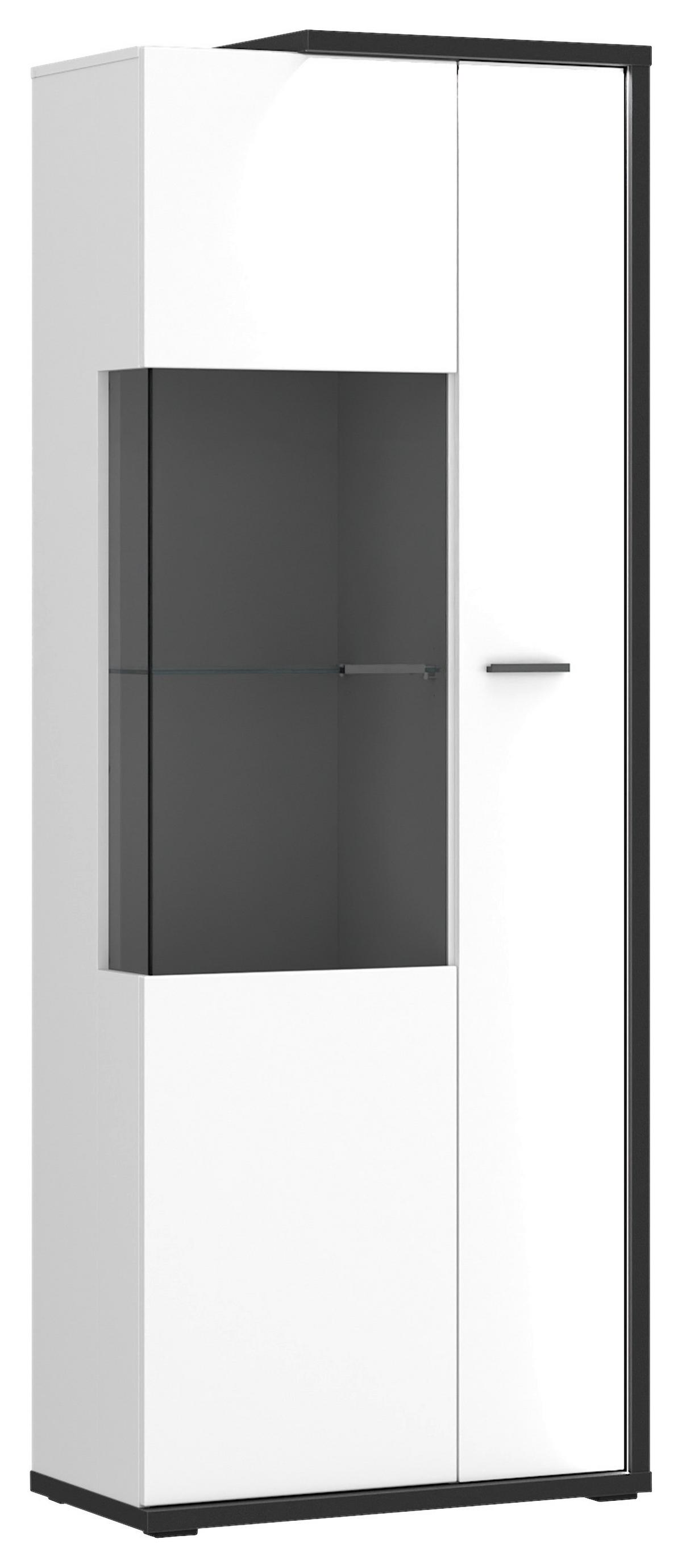 Wohnwand Ambiente Plus Anthrazit/ Weiß B: 310,4 cm - Weiß Hochglanz/Anthrazit, MODERN, Glas/Holzwerkstoff (310,4/199,1/53,6cm)