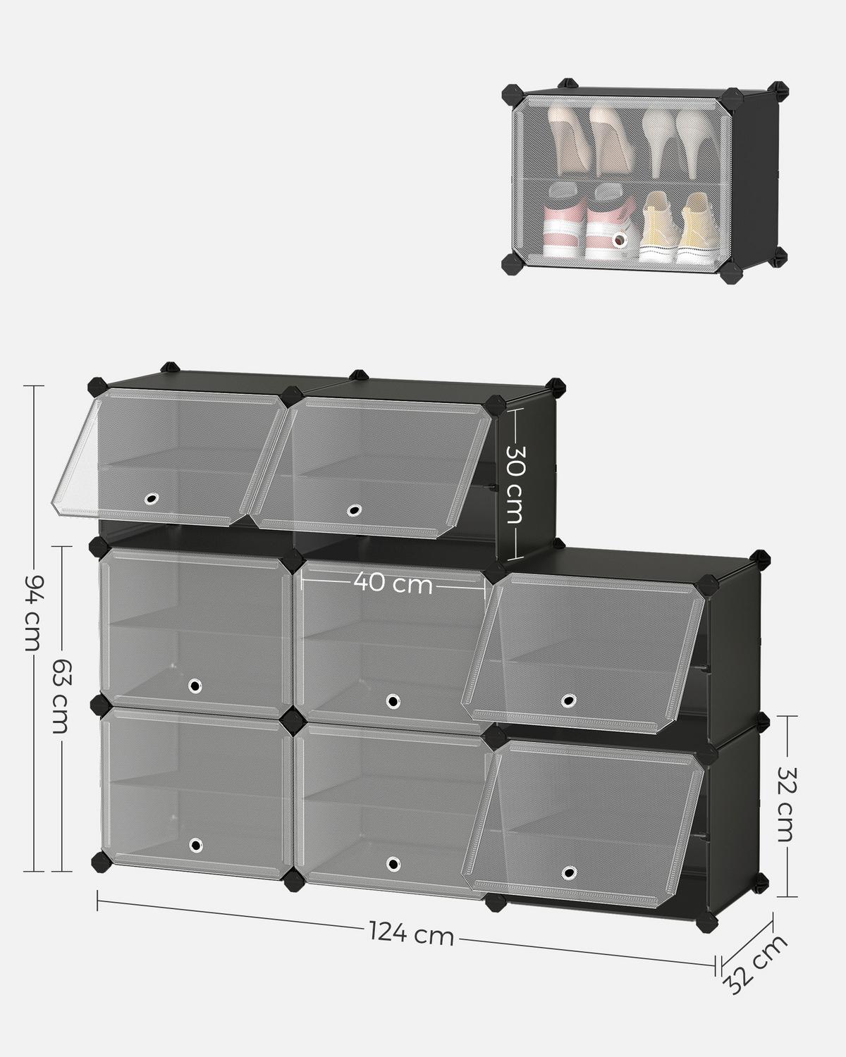 SCHUHREGAL Schwarz B: 83 cm - Transparent/Schwarz, Basics, Kunststoff/Metall (83/125/32cm)