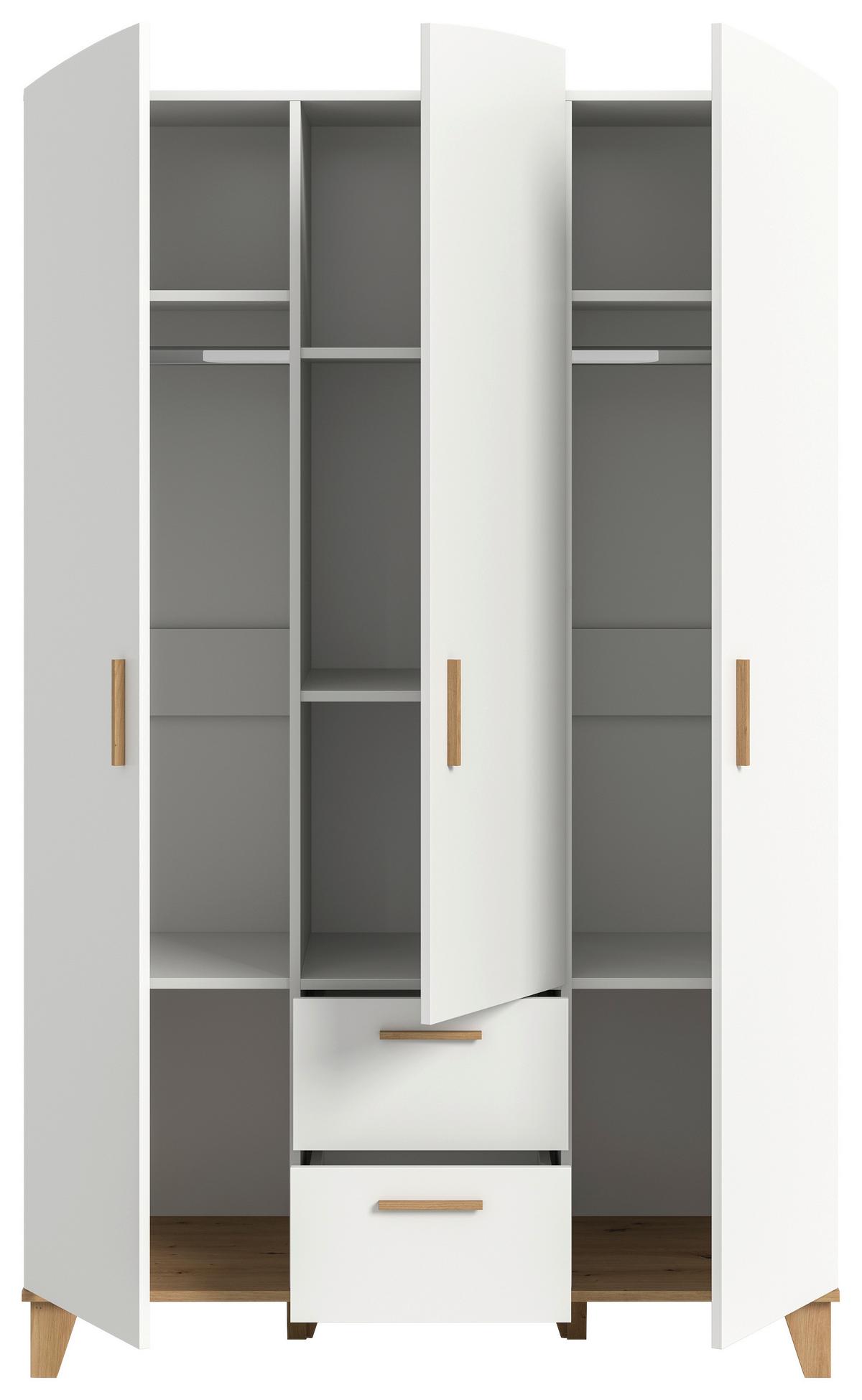 Drehtürenschrank Stella Eiche Dekor/Weiß B: 122cm - Weiß/Eiche Artisan, ROMANTIK / LANDHAUS, Holzwerkstoff (122/198/51cm) - Livetastic