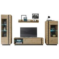 Wohnwand Clair Grau/ Eiche Artisan Dekor B: 340cm - Eiche Artisan/Grau, Design, Glas/Holzwerkstoff (340/194/40cm) - MID.YOU