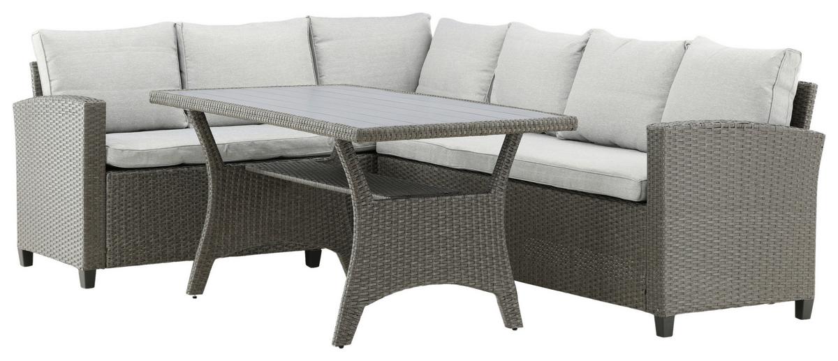 Loungegarnitur 3-Tlg Brentwood aus Kunststoff mit Kissen - Grau, KONVENTIONELL, Kunststoff - Gardenson