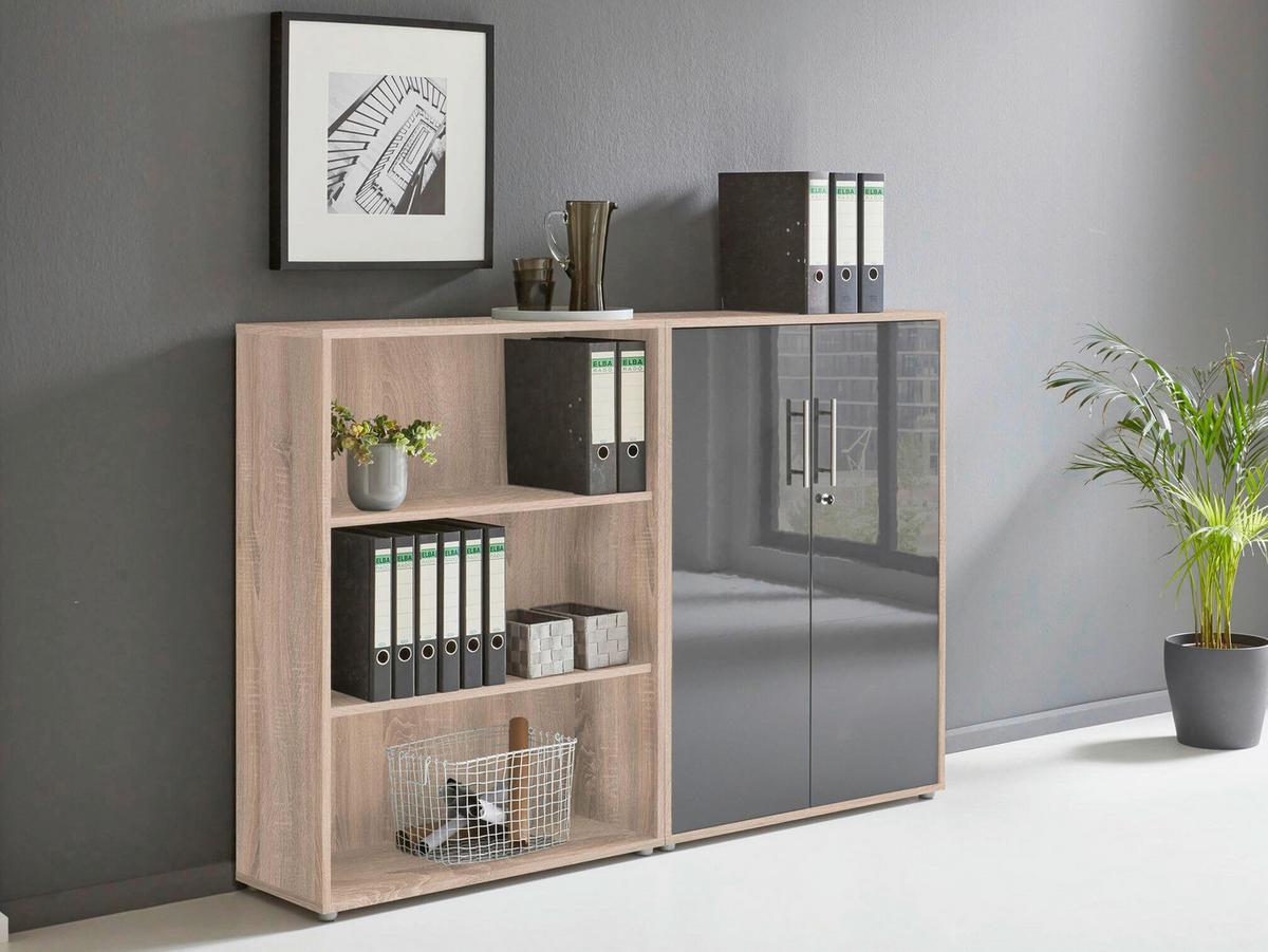 Büro Office Edition Eiche Dekor/anthrazit Hg - Anthrazit Hochglanz/Sonoma Eiche, MODERN, Holzwerkstoff/Metall - MID.YOU