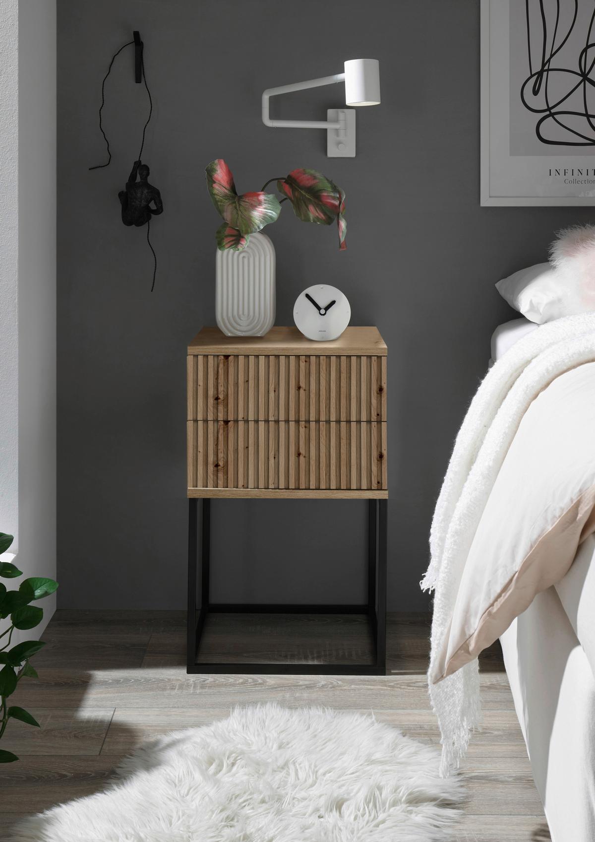 Nachtkästchen Eiche Dekor/ Schwarz H: 65 Cm Marle - Schwarz/Eiche Artisan, MODERN, Holzwerkstoff/Metall (40/65/38,5cm) - Livetastic