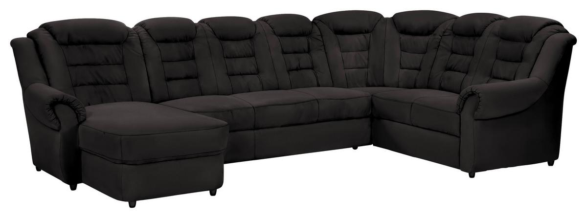 Wohnlandschaft Boston Schwarz Lederlook - Schwarz, KONVENTIONELL, Textil (165/333/216cm) - Livetastic