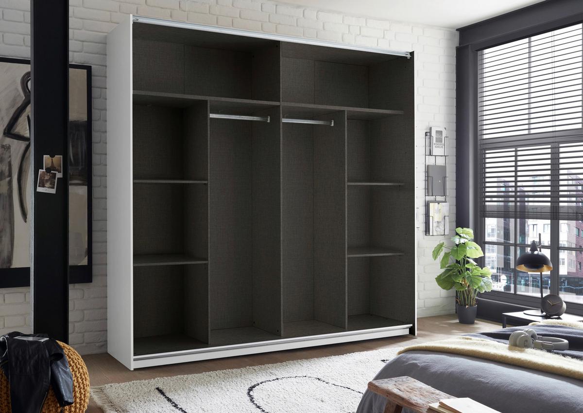 Schwebetürenschrank Neomi Weiß Dekor, B: 215cm - Weiß, Trend, Glas/Holzwerkstoff (215/210/60cm)