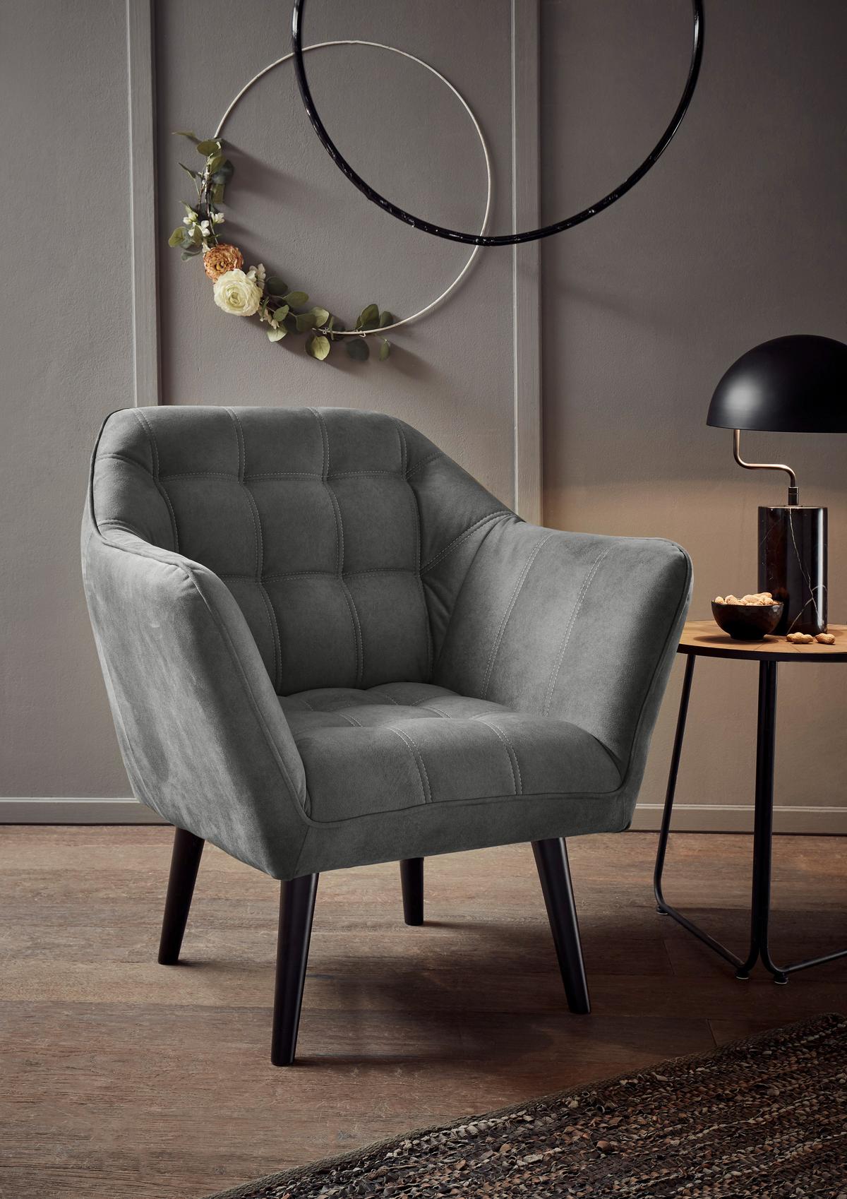 Polstersessel Mit Armlehnen Max Stoffbezug Grau - Schwarz/Grau, MODERN, Holzwerkstoff/Textil (84/87/70cm) - MID.YOU