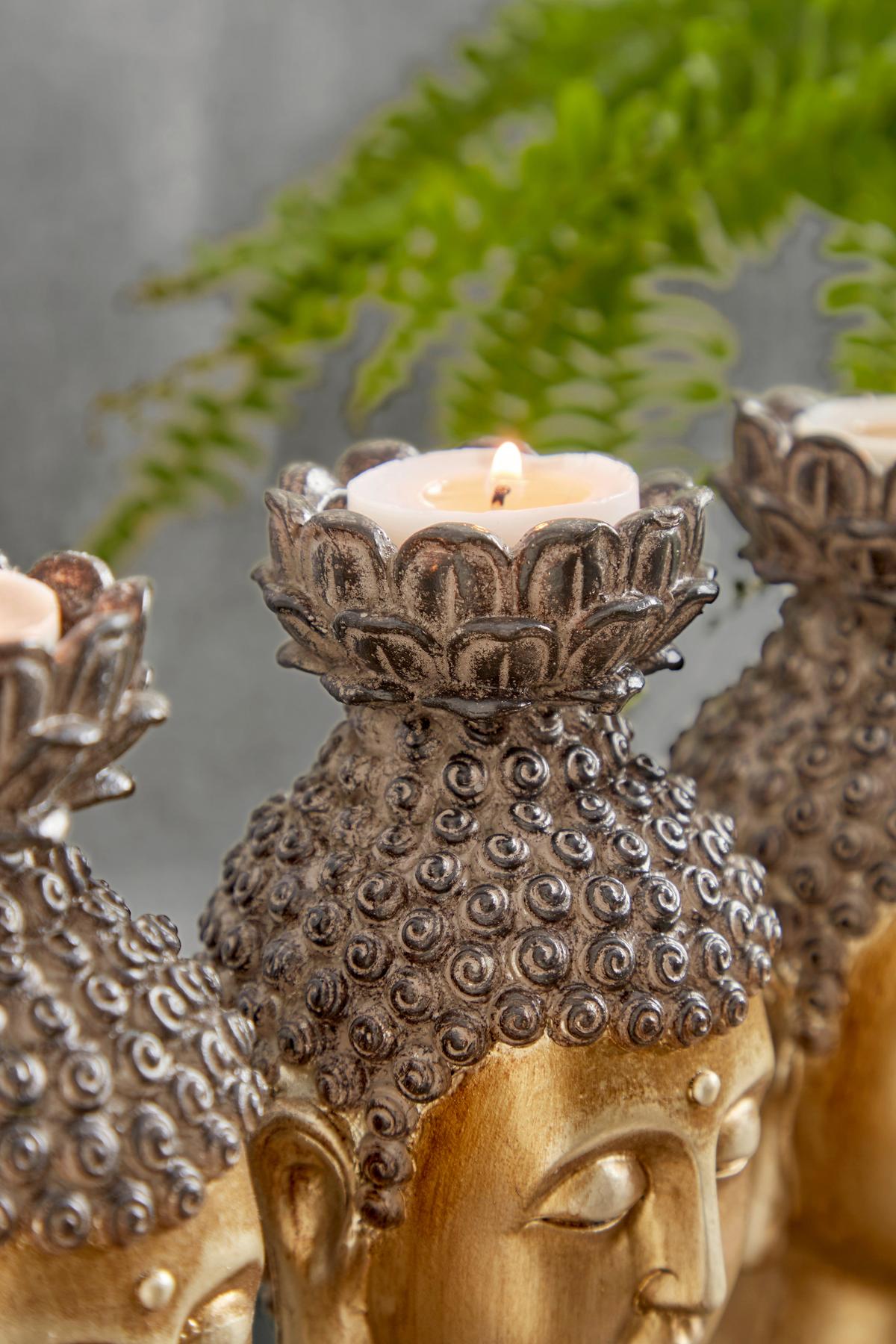 Teelichthalter Kunststoff Braun/Goldfarben 3 Teelichter - Goldfarben/Braun, LIFESTYLE, Kunststoff (27/8,5/17,5cm) - Luca Bessoni