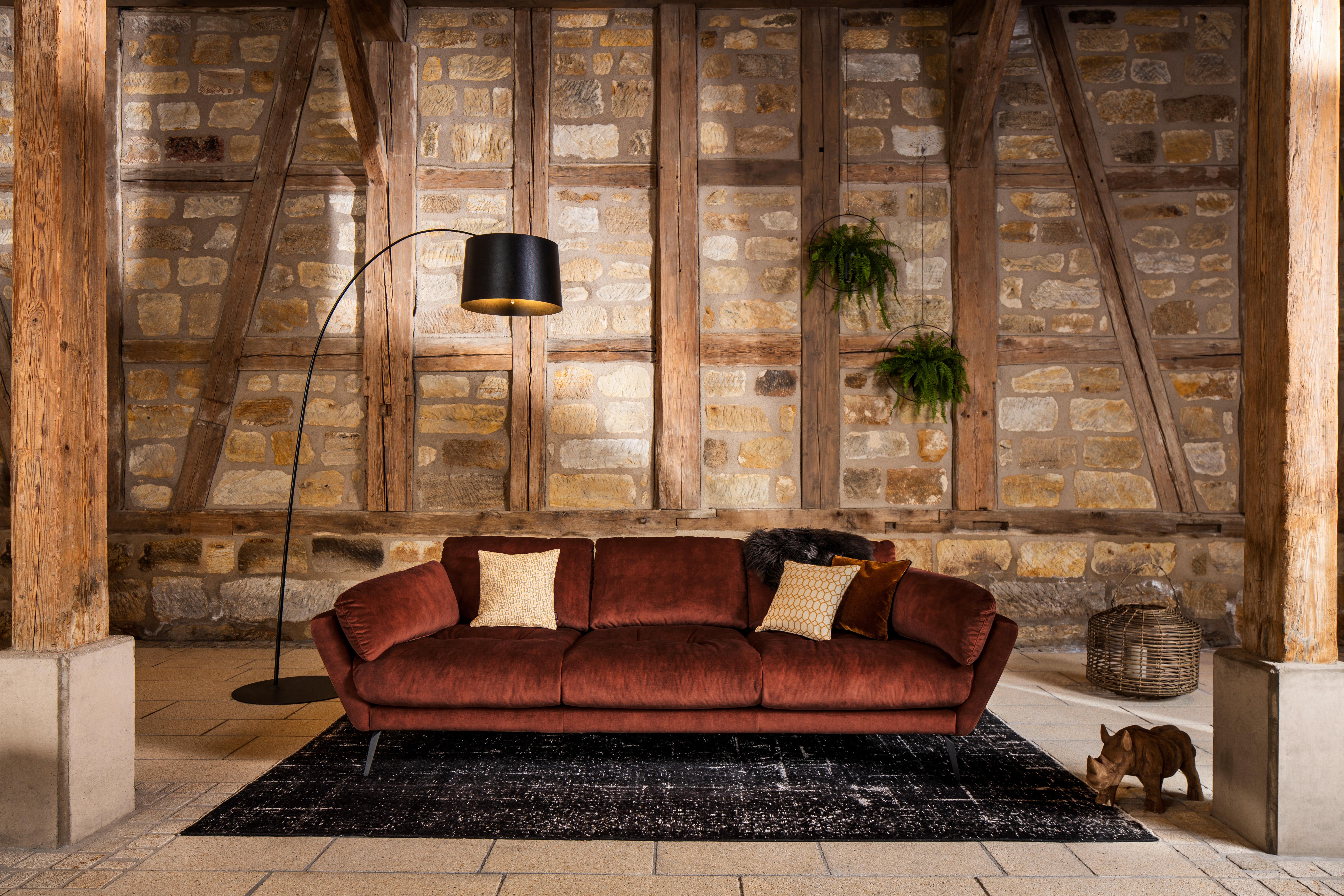 Big Sofa Softy mit Kissen B: 254 cm Kupfer Velours - Schwarz/Kupferfarben, MODERN, Textil (254/79/113cm) - W.Schillig