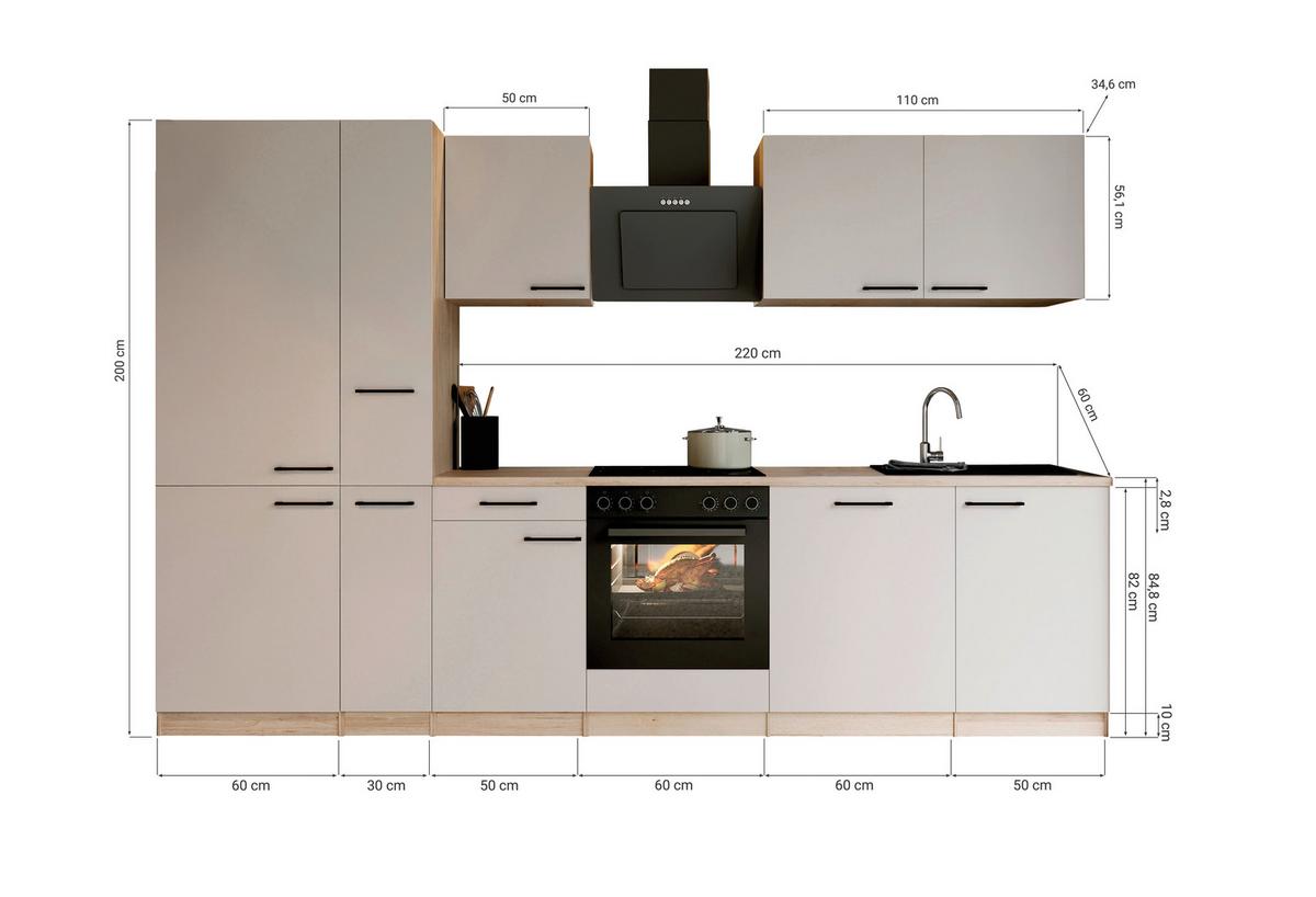 KÜCHENBLOCK Merle, Kaschmir B: 310 cm - Kaschmir/Eichefarben, Trend, Holzwerkstoff (310cm) - Respekta