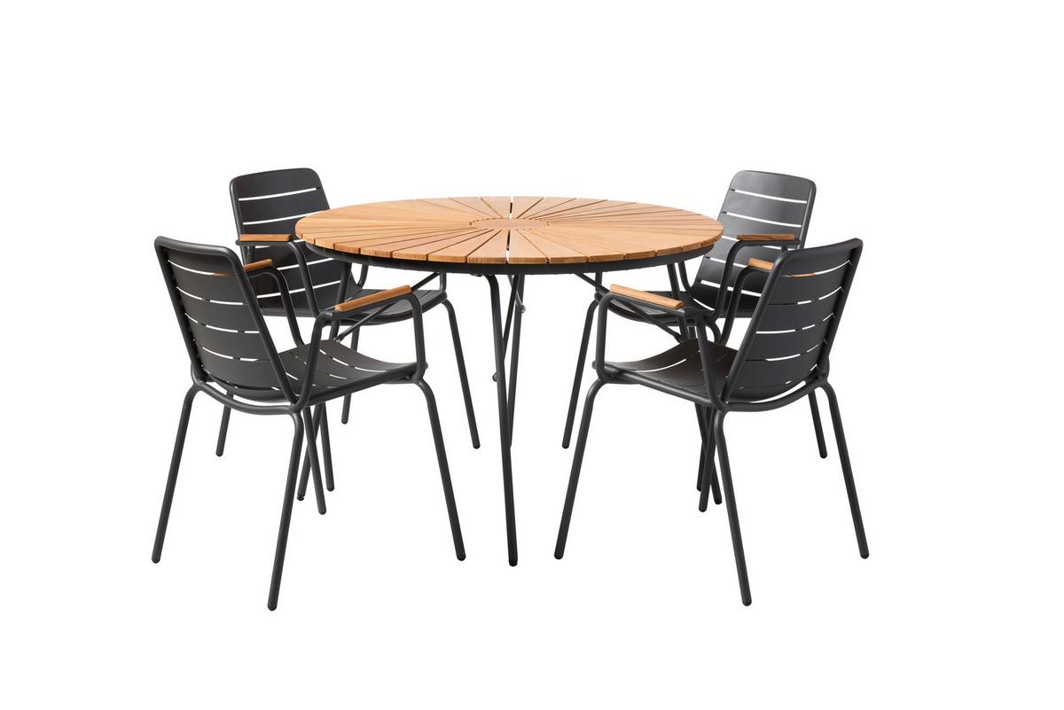Gartentischgruppe Parc 5tlg Metall/Holz, Anthrazit/Natur - Anthrazit/Teakfarben, Natur, Holz/Metall (160/160/78cm) - Gardenson