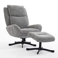 Křeslo s taburetem NINA, světle šedý samet, max. 140 kg - černá/světle šedá, Moderní, kov/textil (75/100/93cm) - Bessagi Home