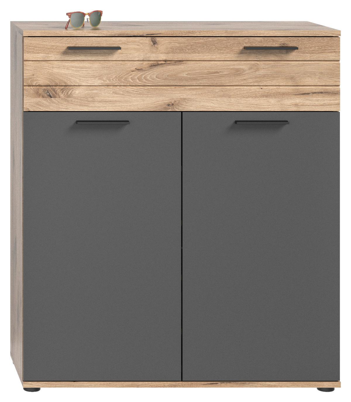 Skrinka na topánky sivá/dekor dub - čierna/sivá, Modern, kompozitné drevo/plast (90/104/37cm) - MID.YOU
