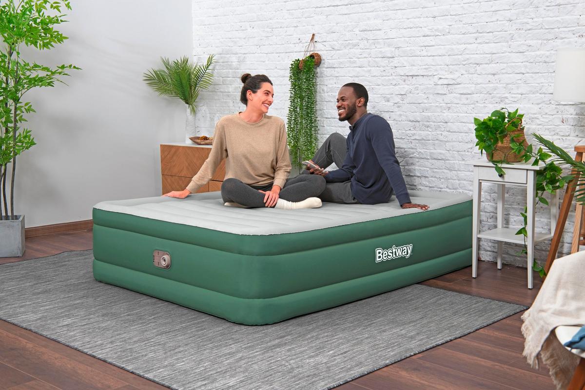 Luftbett Sam 203x152x46 Cm Bis 350kg, Inkl. Pumpe - Dunkelgrün/Grau, KONVENTIONELL, Kunststoff/Metall (203/152/46cm) - Bestway