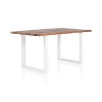 Esstisch Akazie Massiv/weiß 140x80 - Weiß/Naturfarben, MODERN, Holz/Metall (140/80/75cm) - Livetastic