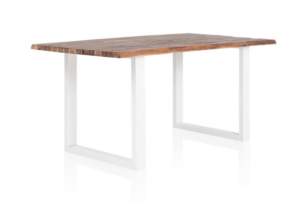 Esstisch Akazie Massiv/weiß 140x80 - Weiß/Naturfarben, MODERN, Holz/Metall (140/80/75cm) - Livetastic