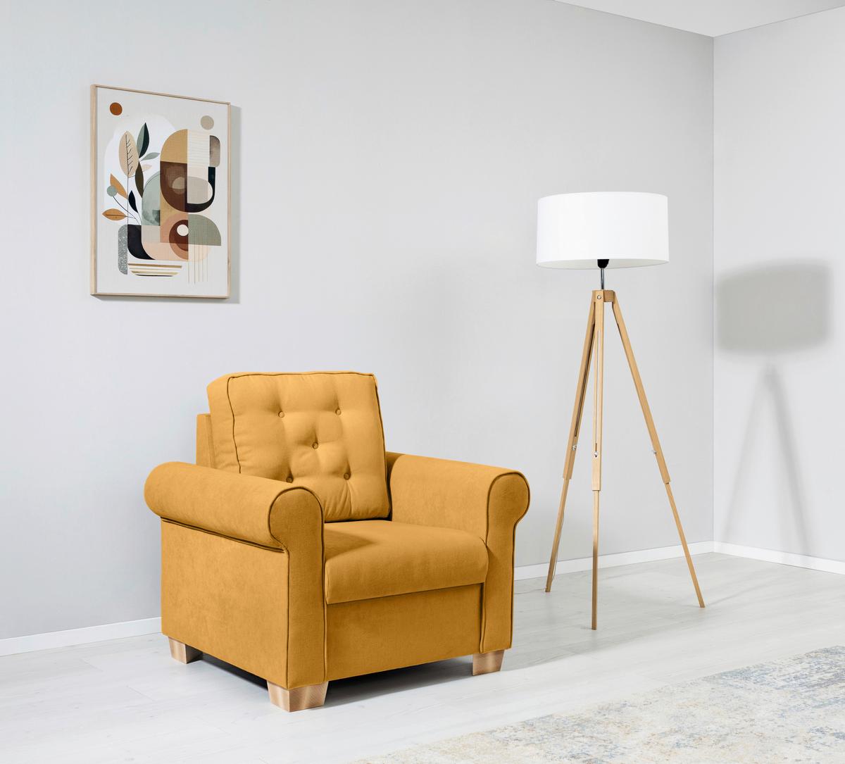 Sessel Arles, Gelb 40 B: 93 Cm - Gelb/Buchefarben, Design, Textil (93/89/82cm) - MID.YOU