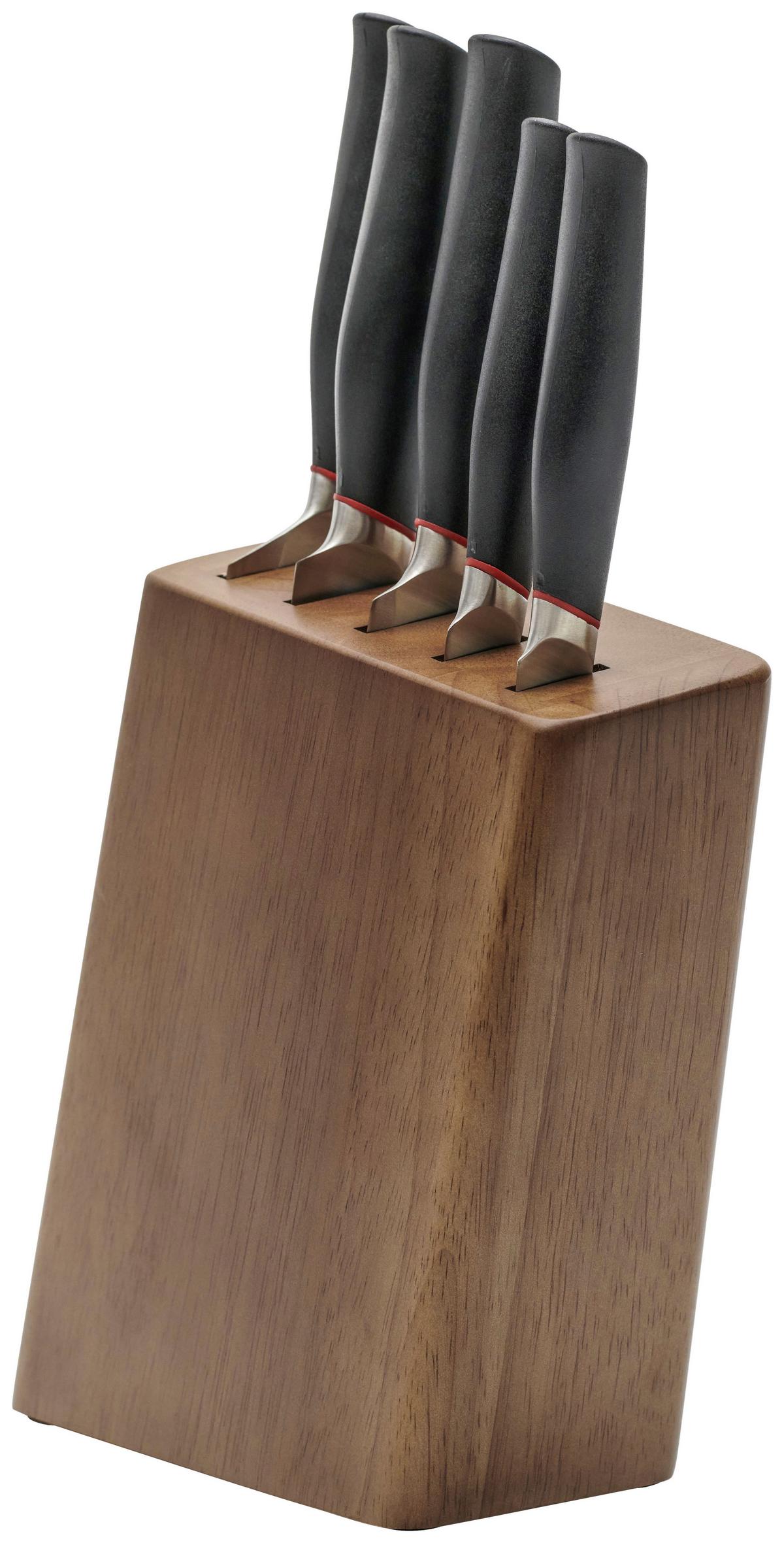 Messerblock Braun/rot/schwarz Holz 6--Teilig. Stahl - Rot/Schwarz, KONVENTIONELL, Holz/Kunststoff (20/36,5/10cm) - Berndorf
