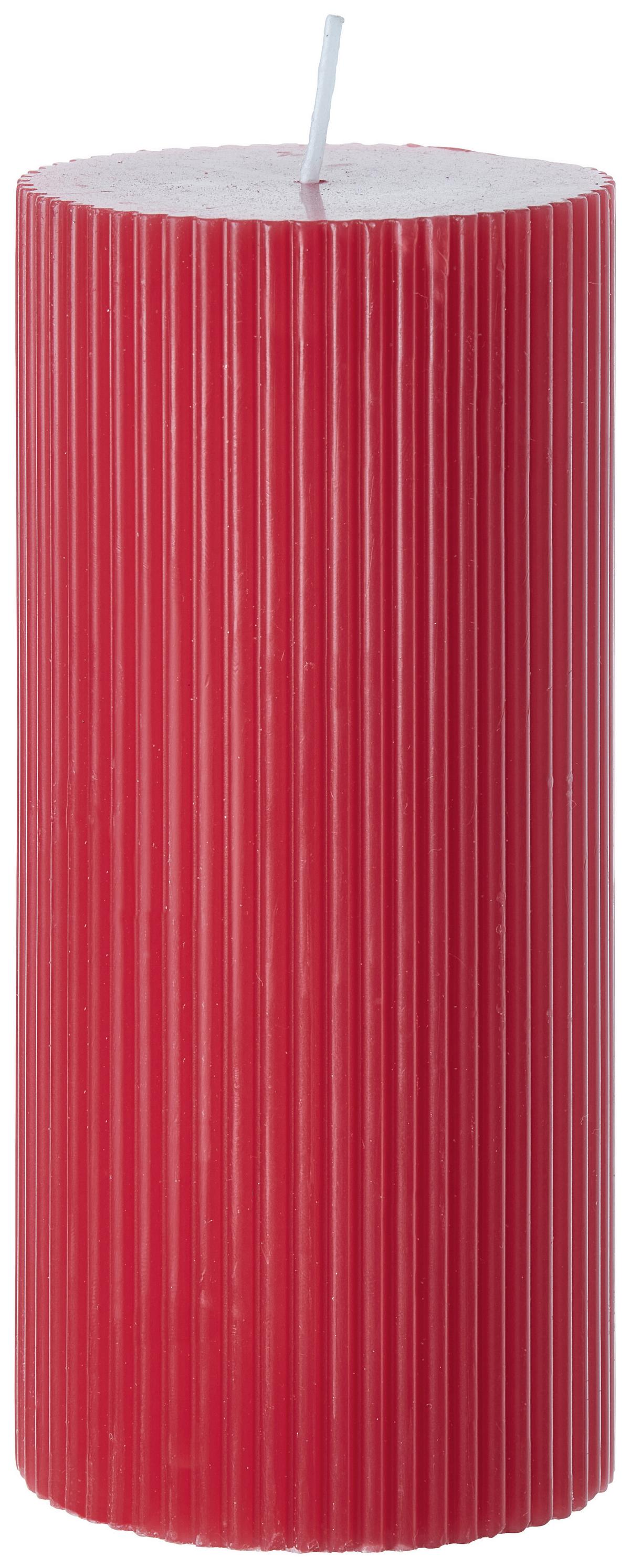 VÁLCOVÁ SVÍČKA STRIPES - bílá/růžová, přírodní materiály (7/15cm) - Premium Living